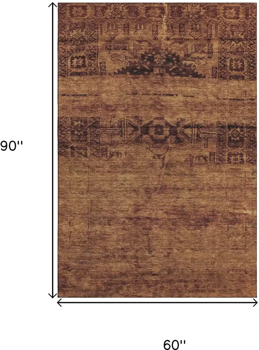 Rust And Chocolate Oriental Washable Area Rug With UV Protection Photo 7