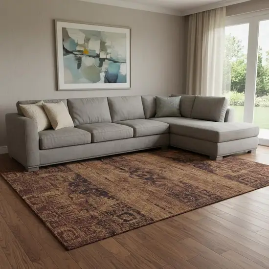 Rust And Chocolate Oriental Washable Area Rug With UV Protection Photo 2