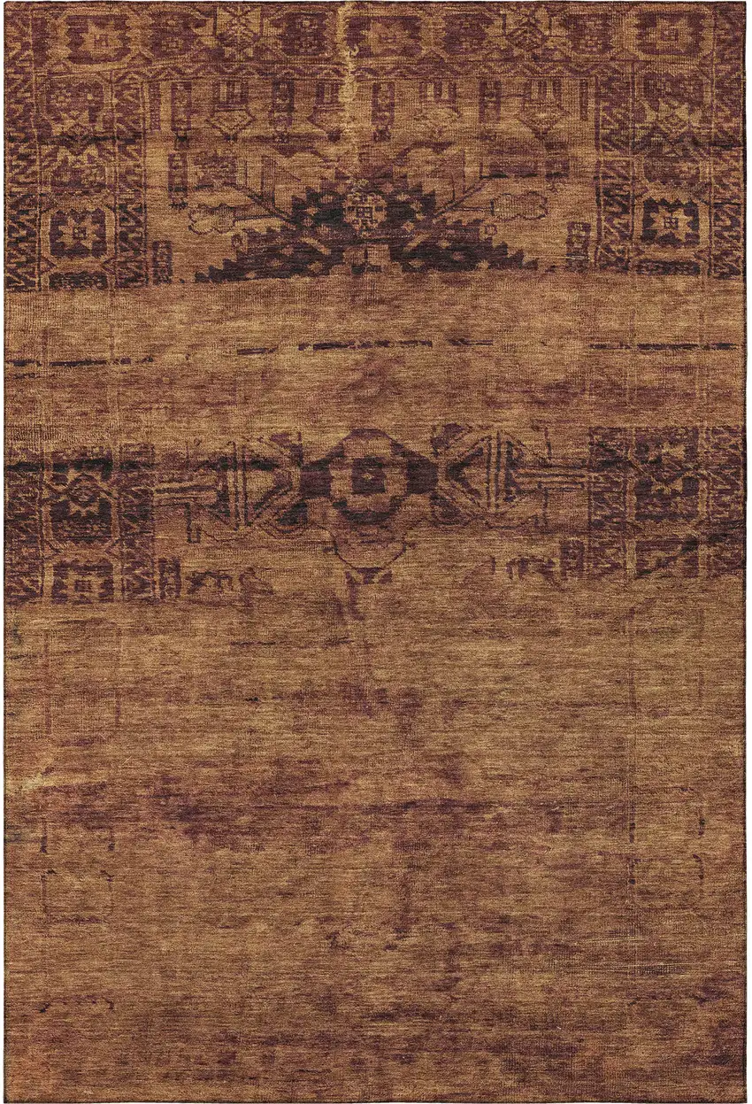 Rust And Chocolate Oriental Washable Area Rug With UV Protection Photo 3