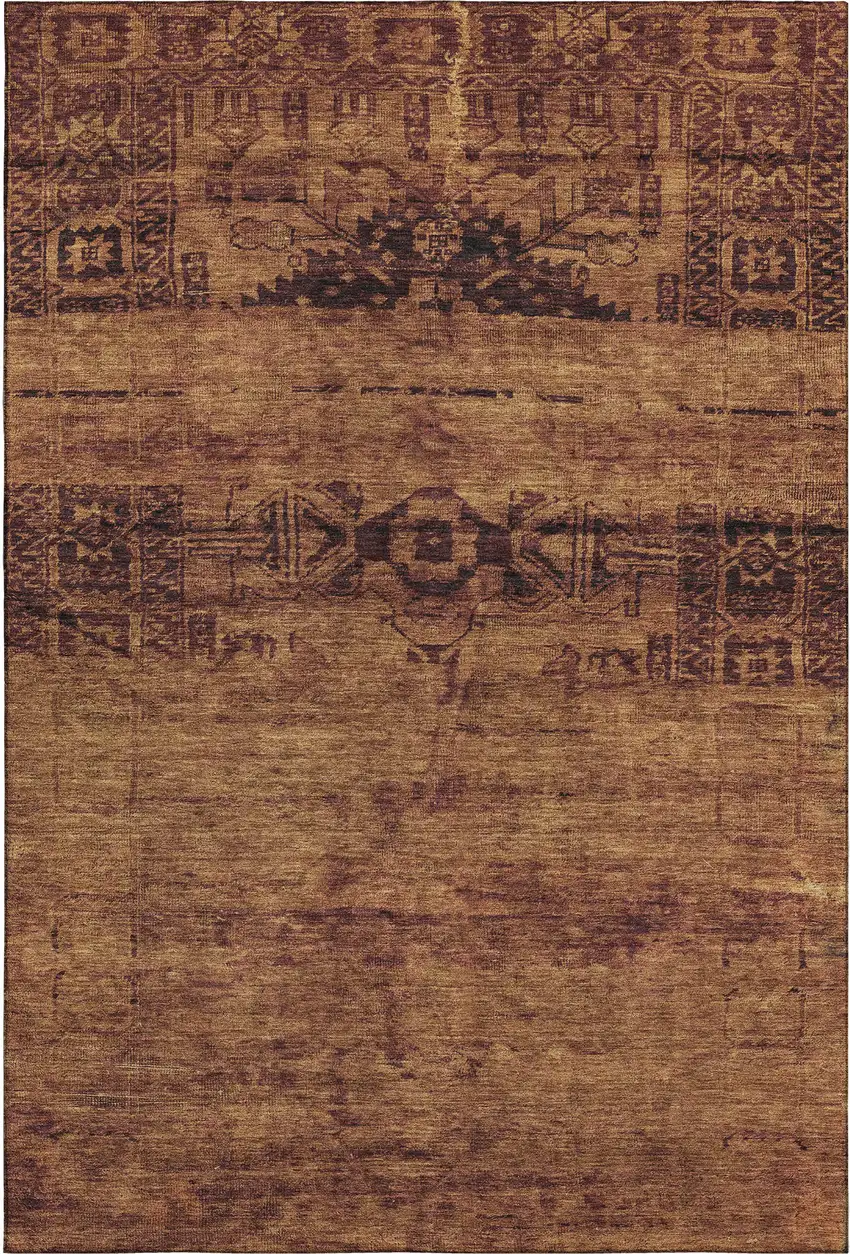 Rust And Chocolate Oriental Washable Area Rug With UV Protection Photo 1