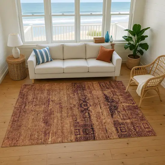 Rust And Chocolate Oriental Washable Area Rug With UV Protection Photo 5