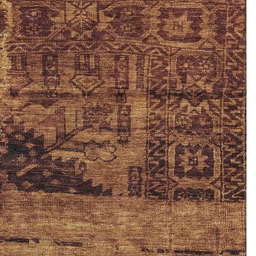 Rust And Chocolate Oriental Washable Area Rug With UV Protection Photo 3