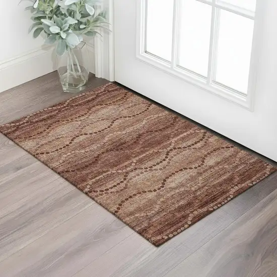 Rust And Copper Abstract Geometric Washable Area Rug With UV Protection Photo 2