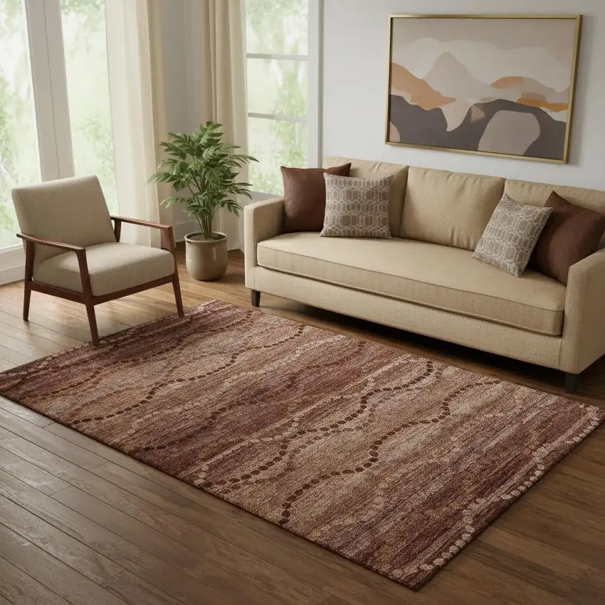 Rust And Copper Abstract Geometric Washable Area Rug With UV Protection Photo 2