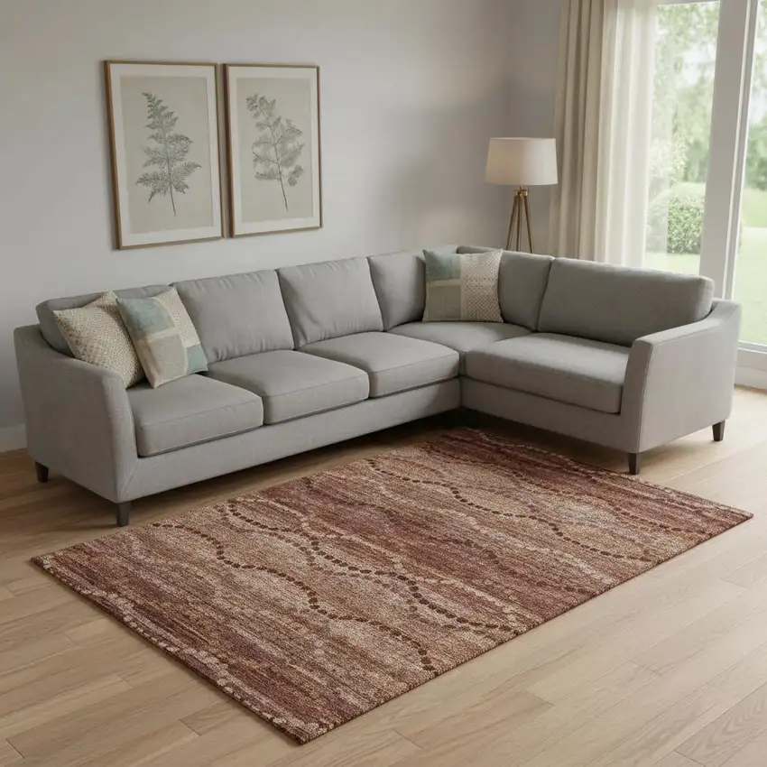 Rust And Copper Abstract Geometric Washable Area Rug With UV Protection Photo 2