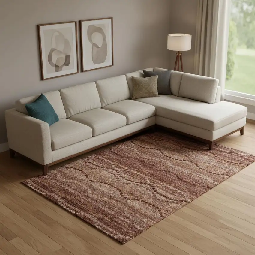 Rust And Copper Abstract Geometric Washable Area Rug With UV Protection Photo 1