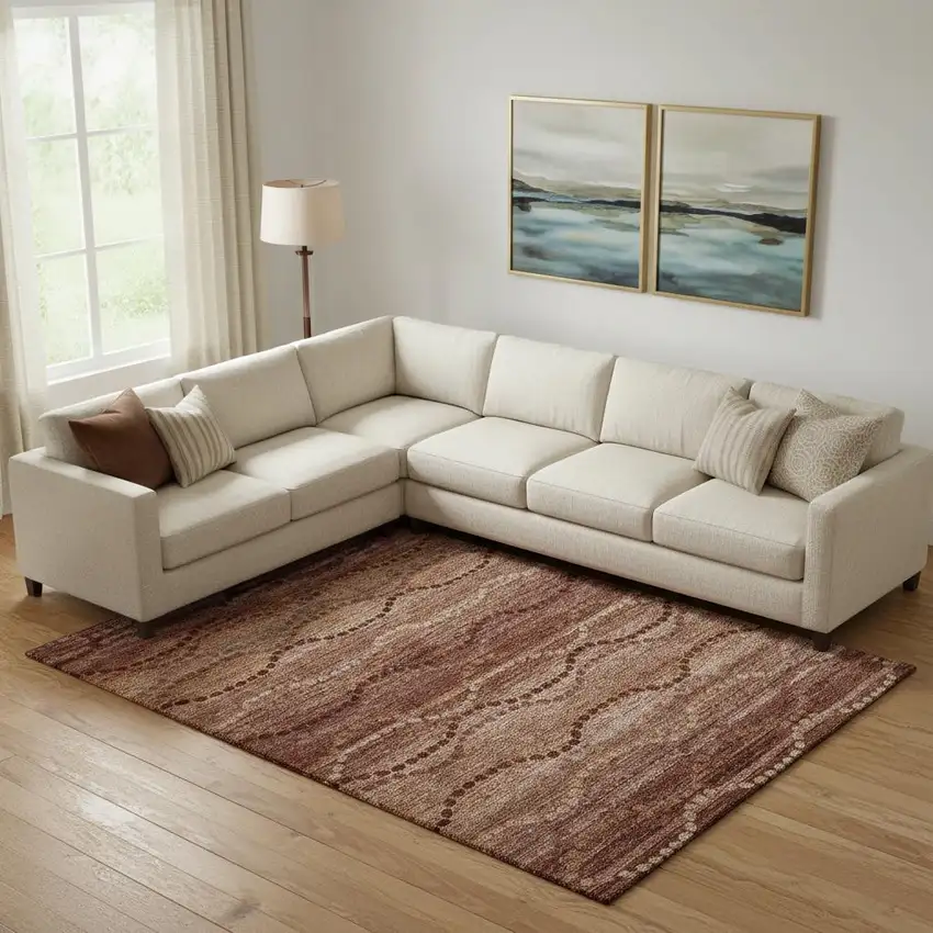 Rust And Copper Abstract Geometric Washable Area Rug With UV Protection Photo 2