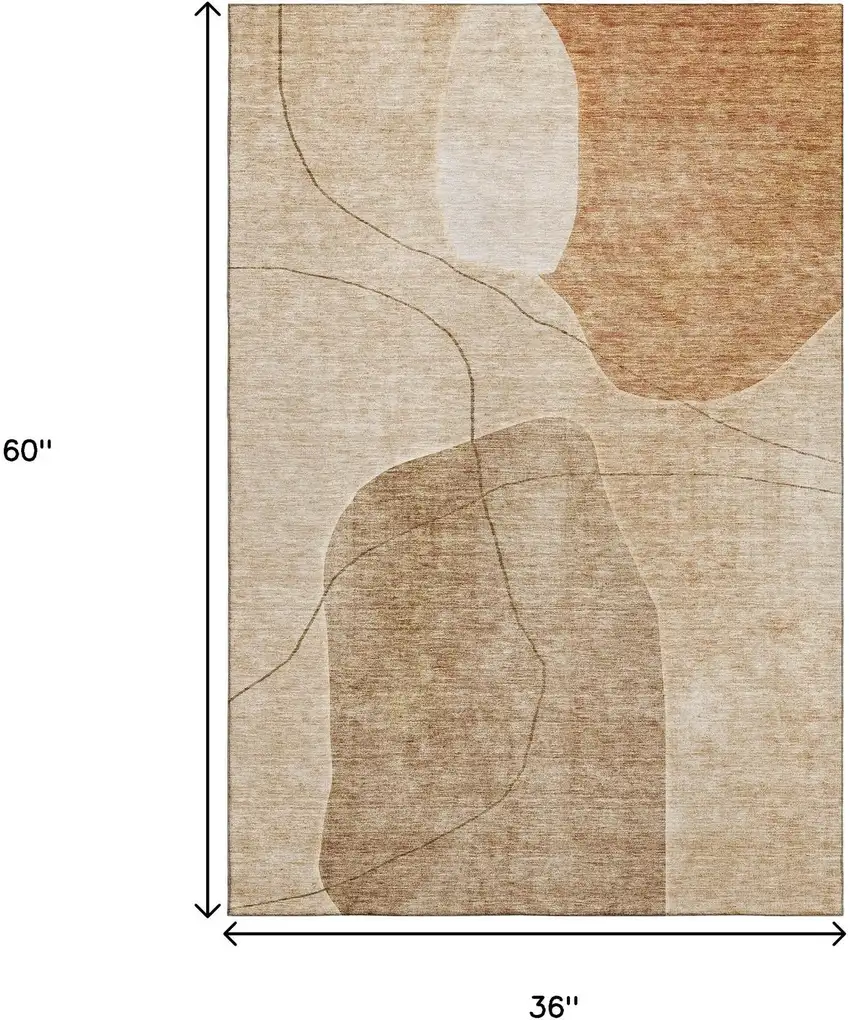 Rust And Copper Abstract Washable Area Rug With UV Protection Photo 7