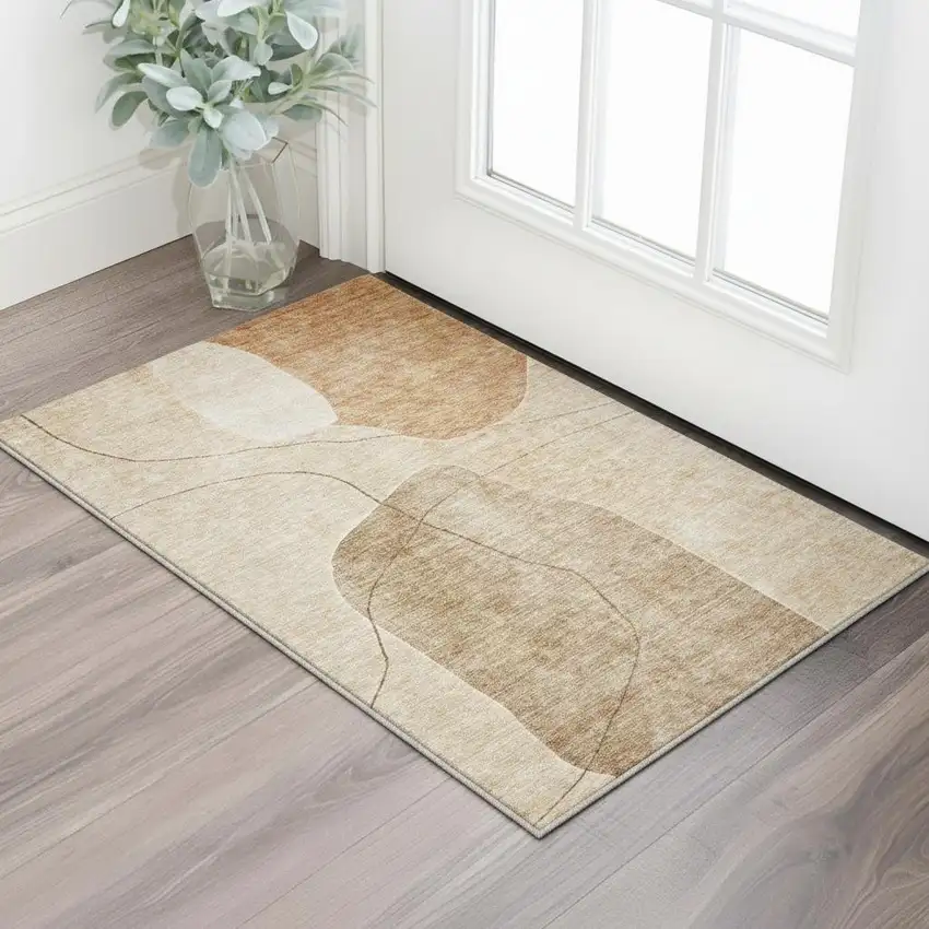 Rust And Copper Abstract Washable Area Rug With UV Protection Photo 2