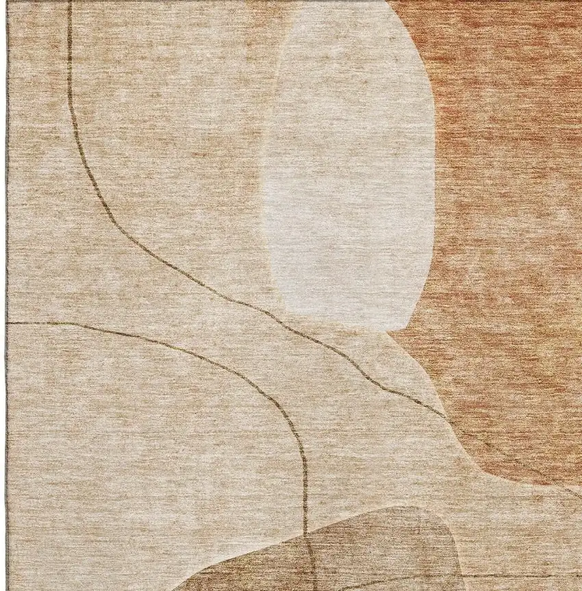 Rust And Copper Abstract Washable Area Rug With UV Protection Photo 3