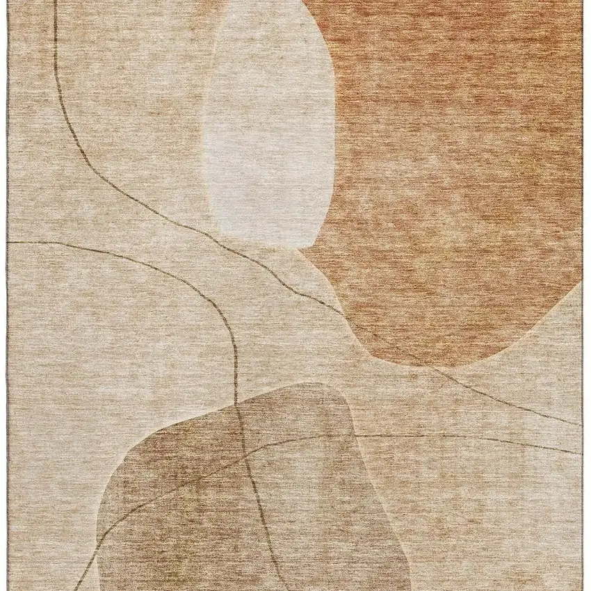Rust And Copper Abstract Washable Area Rug With UV Protection Photo 4