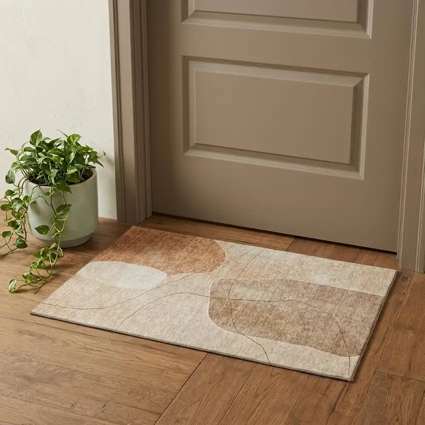 Rust And Copper Abstract Washable Area Rug With UV Protection Photo 1