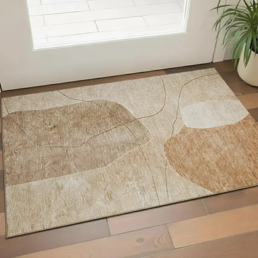 Rust And Copper Abstract Washable Area Rug With UV Protection Photo 1