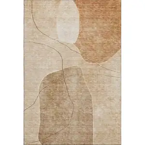 Photo of Rust And Copper Abstract Washable Area Rug With UV Protection