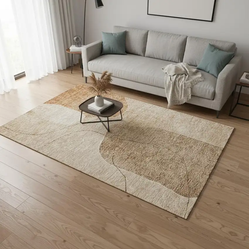 Rust And Copper Abstract Washable Area Rug With UV Protection Photo 1