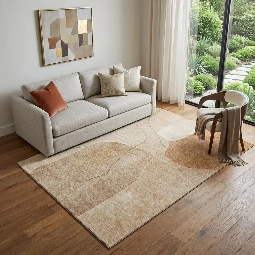 Rust And Copper Abstract Washable Area Rug With UV Protection Photo 1