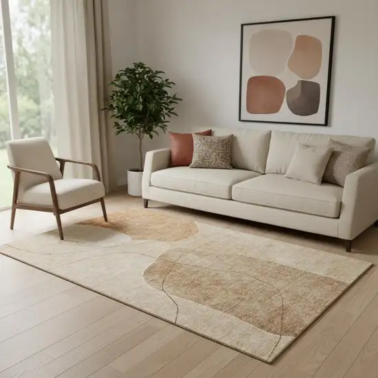 Rust And Copper Abstract Washable Area Rug With UV Protection Photo 1