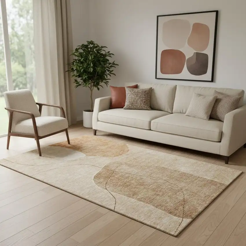 Rust And Copper Abstract Washable Area Rug With UV Protection Photo 1