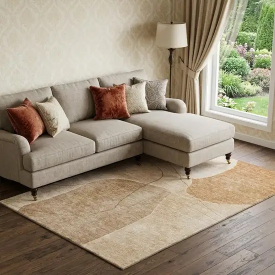 Rust And Copper Abstract Washable Area Rug With UV Protection Photo 1