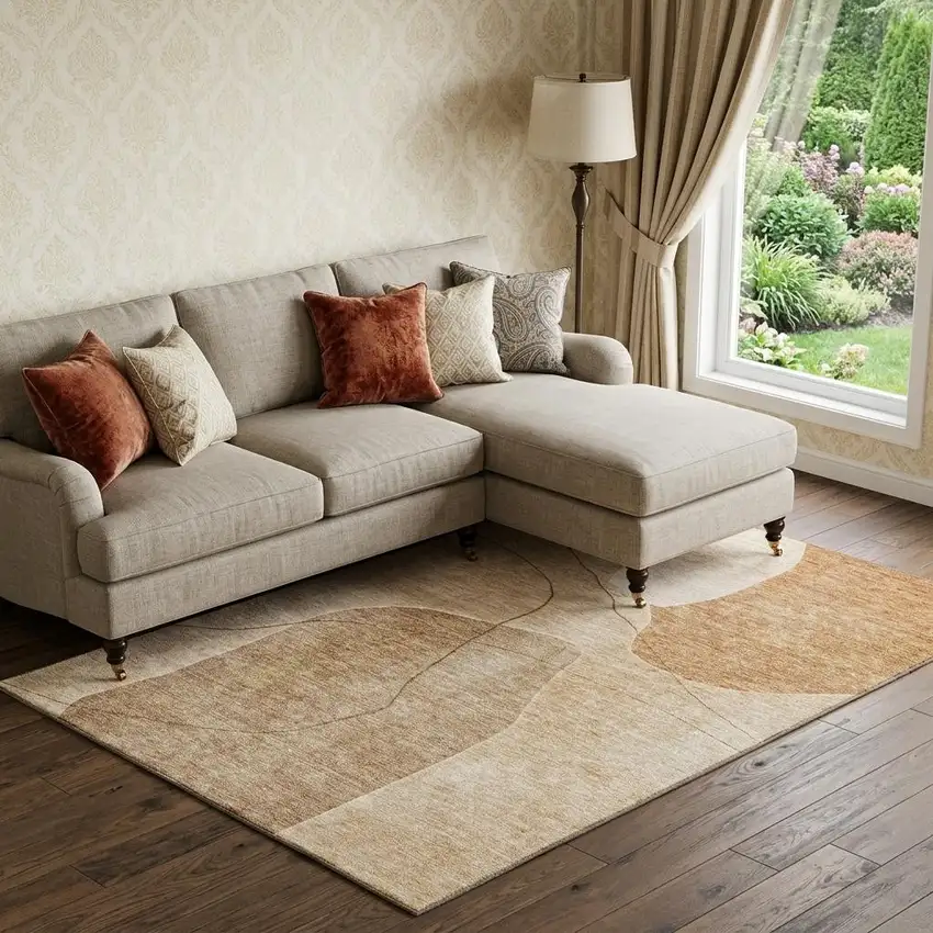 Rust And Copper Abstract Washable Area Rug With UV Protection Photo 1