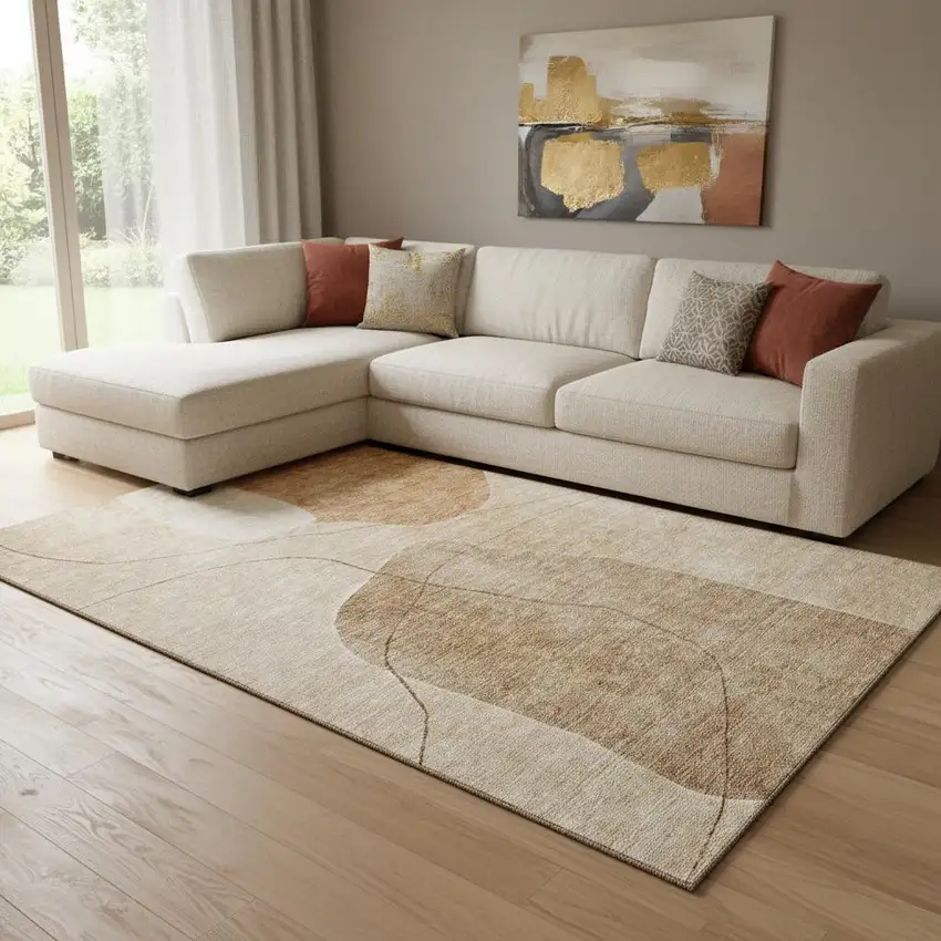 Rust And Copper Abstract Washable Area Rug With UV Protection Photo 1