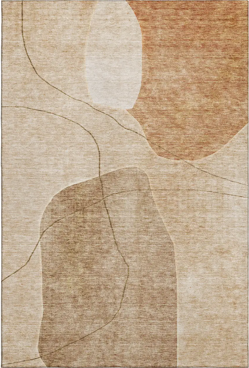 Rust And Copper Abstract Washable Area Rug With UV Protection Photo 2