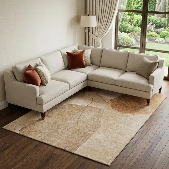 Rust And Copper Abstract Washable Area Rug With UV Protection Photo 1