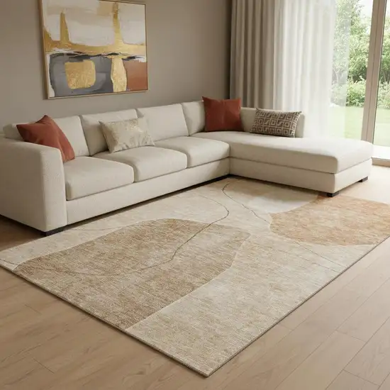 Rust And Copper Abstract Washable Area Rug With UV Protection Photo 1