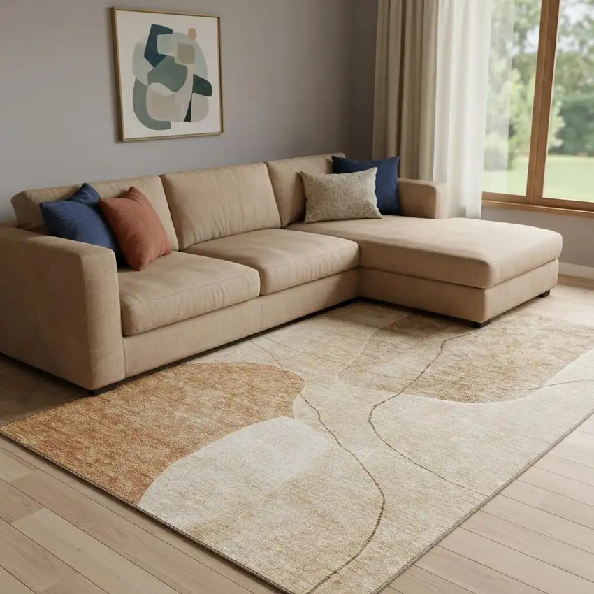 Rust And Copper Abstract Washable Area Rug With UV Protection Photo 1