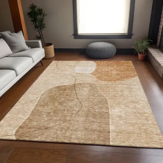 Rust And Copper Abstract Washable Area Rug With UV Protection Photo 4