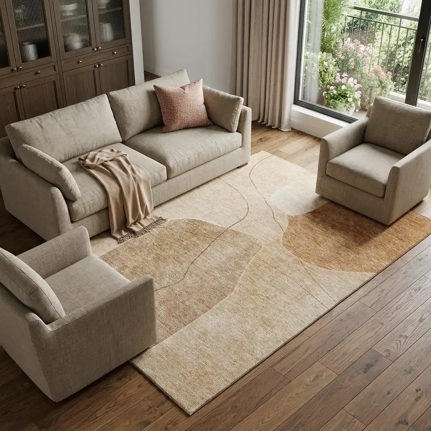 Rust And Copper Abstract Washable Area Rug With UV Protection Photo 1
