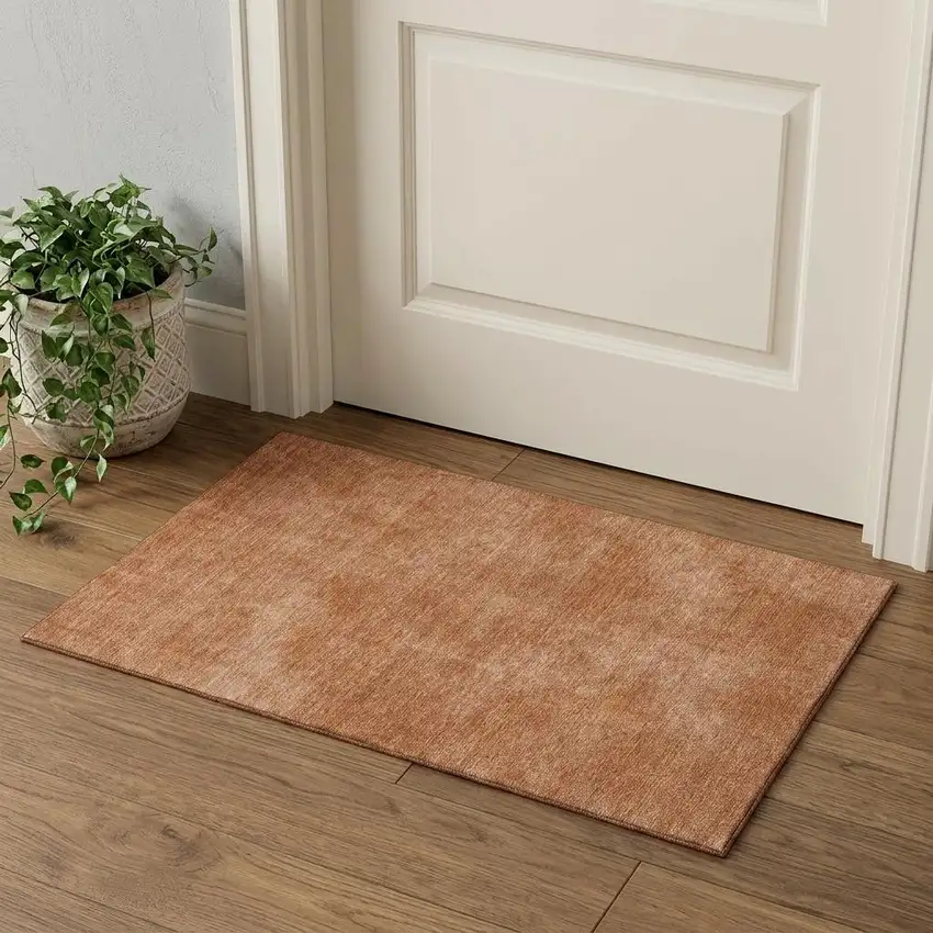 Rust And Copper Abstract Washable Area Rug With UV Protection Photo 1