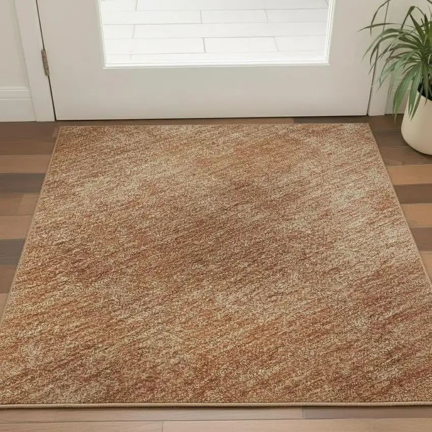 Rust And Copper Abstract Washable Area Rug With UV Protection Photo 2