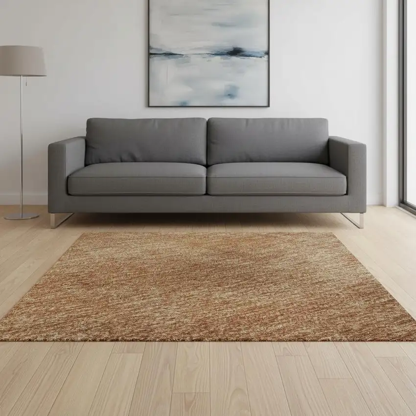 Rust And Copper Abstract Washable Area Rug With UV Protection Photo 2