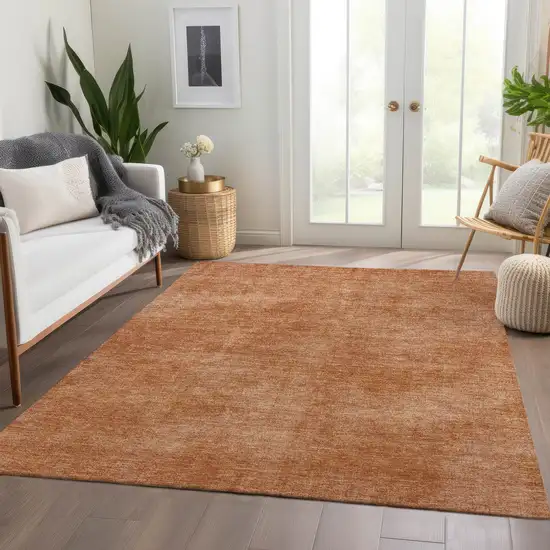 Rust And Copper Abstract Washable Area Rug With UV Protection Photo 4