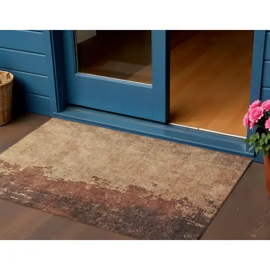 Rust And Copper Abstract Washable Indoor Outdoor Area Rug Photo 2