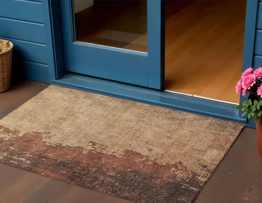 Rust And Copper Abstract Washable Indoor Outdoor Area Rug Photo 2