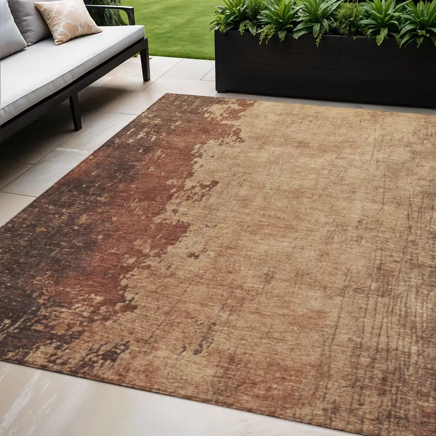 Rust And Copper Abstract Washable Indoor Outdoor Area Rug Photo 2