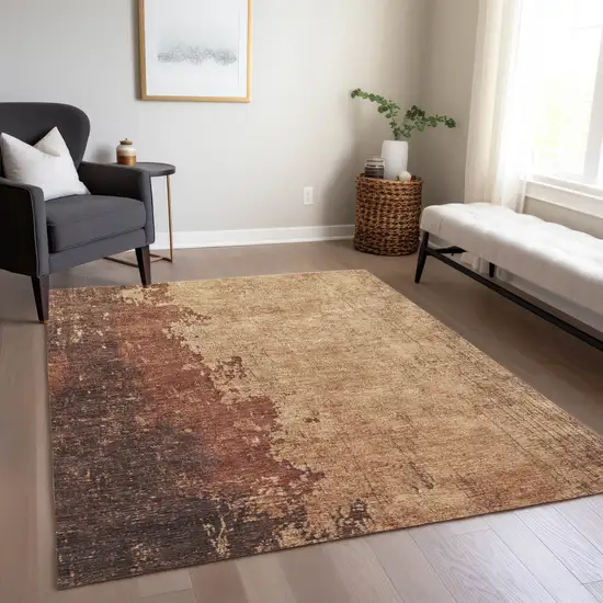 Rust And Copper Abstract Washable Indoor Outdoor Area Rug Photo 7