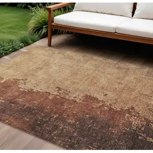 Photo of Rust And Copper Abstract Washable Indoor Outdoor Area Rug