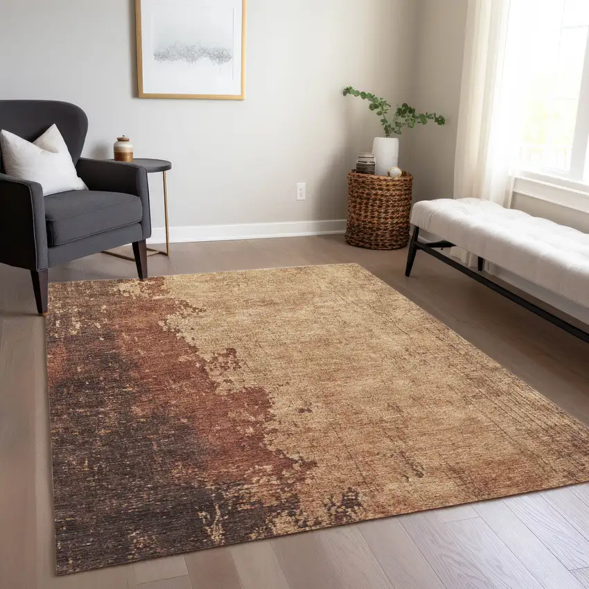Rust And Copper Abstract Washable Indoor Outdoor Area Rug Photo 7