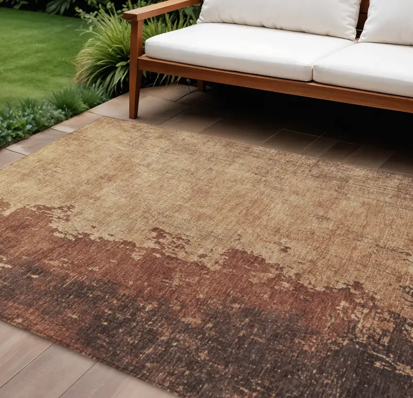 Rust And Copper Abstract Washable Indoor Outdoor Area Rug Photo 2