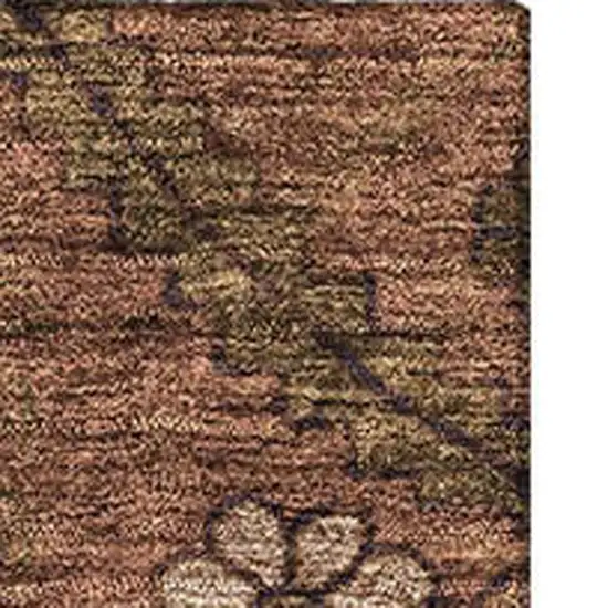 Rust And Copper Floral Washable Area Rug With UV Protection Photo 4