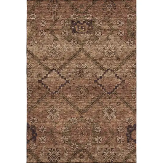 Rust And Copper Floral Washable Area Rug With UV Protection Photo 1