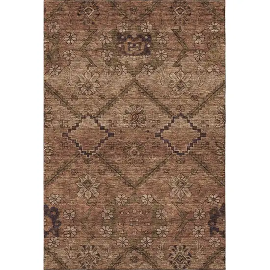 Rust And Copper Floral Washable Area Rug With UV Protection Photo 4