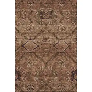 Photo of Rust And Copper Floral Washable Area Rug With UV Protection