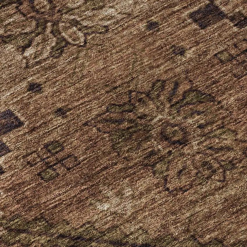 Rust And Copper Floral Washable Area Rug With UV Protection Photo 9