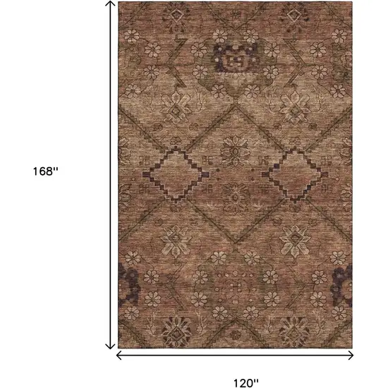 Rust And Copper Floral Washable Area Rug With UV Protection Photo 3