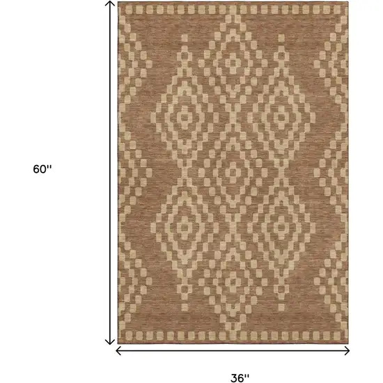 Rust And Copper Geometric Washable Area Rug With UV Protection Photo 3