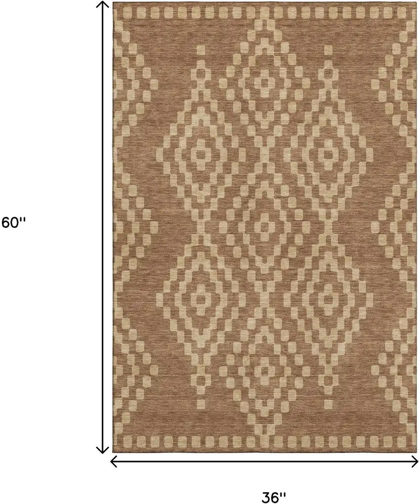Rust And Copper Geometric Washable Area Rug With UV Protection Photo 3